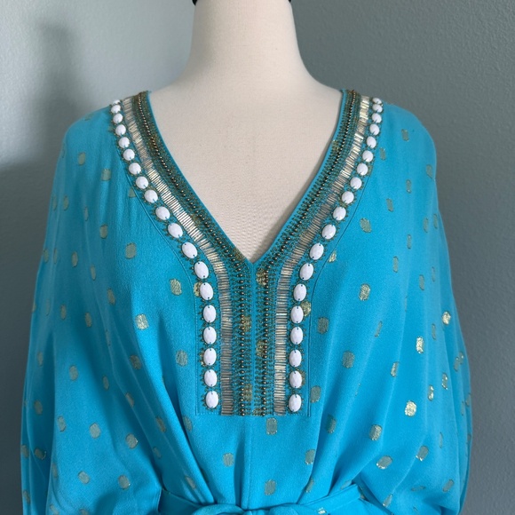 Lilly Pulitzer Aqua Blue Metallic Dot Silk Dress - Picture 4 of 12